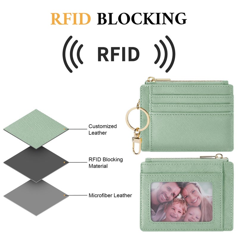 Sodsay Card Case Slim Front Pocket Wallet for Women Credit Card Holder with Keychain(CH Light Green) - Image 5